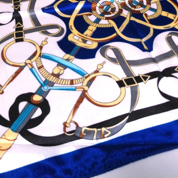 Scarf 19x19 Square Satin blue neckerchief classic - Picture 2 of 4